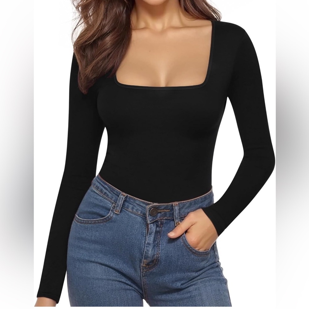 MANGOPOP Square Neck Long Sleeve Bodysuit